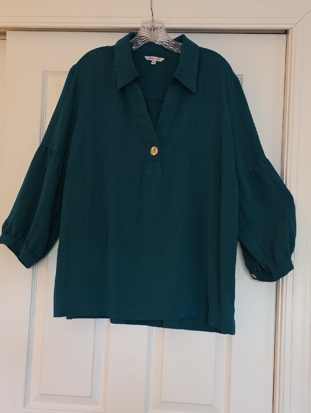 John Mark Teal Collared Tunic with Single Button